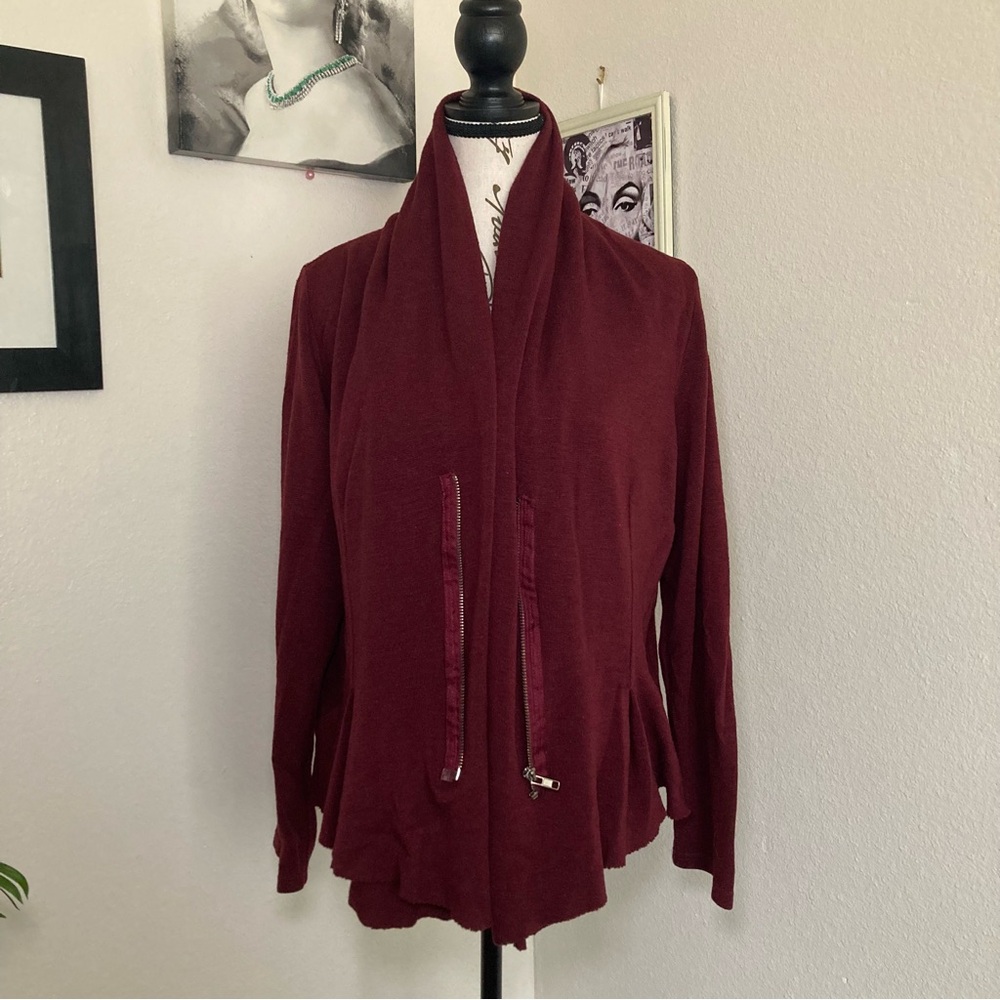 Burgundy Open Front Cardigan